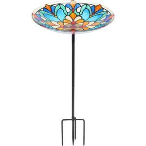 Bird Baths for Outdoors, Glass Birdbath Birdfeeder Bowl with Metal Stake
